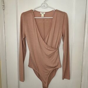 LOFT Tan Long Sleeve Wrap Bodysuit